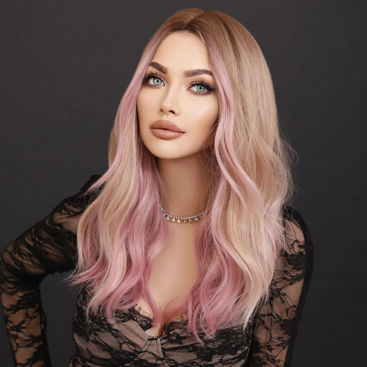 NAMM Long Wavy Ombre Blonde Wig for Women Daily Cosplay Natural Middle Part Synthetic Pink Wigs Heat Resistant Lolita Wig