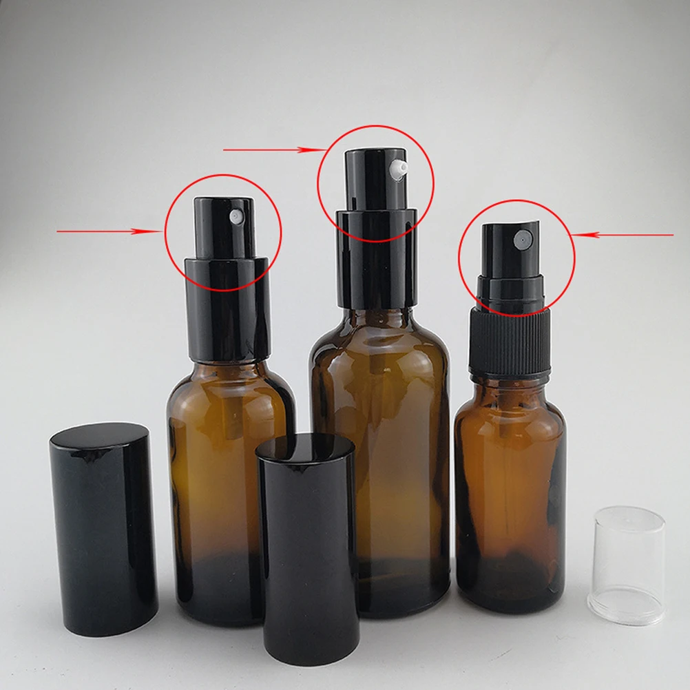 5Pcs Spray Bottle Set 30Ml Brown Glass Emulsion Bottles Refillable Press Pump Lotion Containers for Travel Home Hotel Use