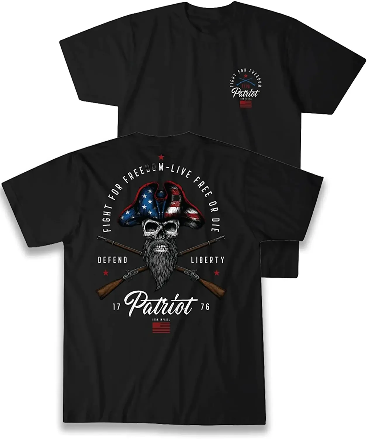 Fight for Freedom-live Free or Die. 1776 American Skull Patriot T-Shirt Short Sleeve Casual 100% Cotton O-Neck Mens T-shirt