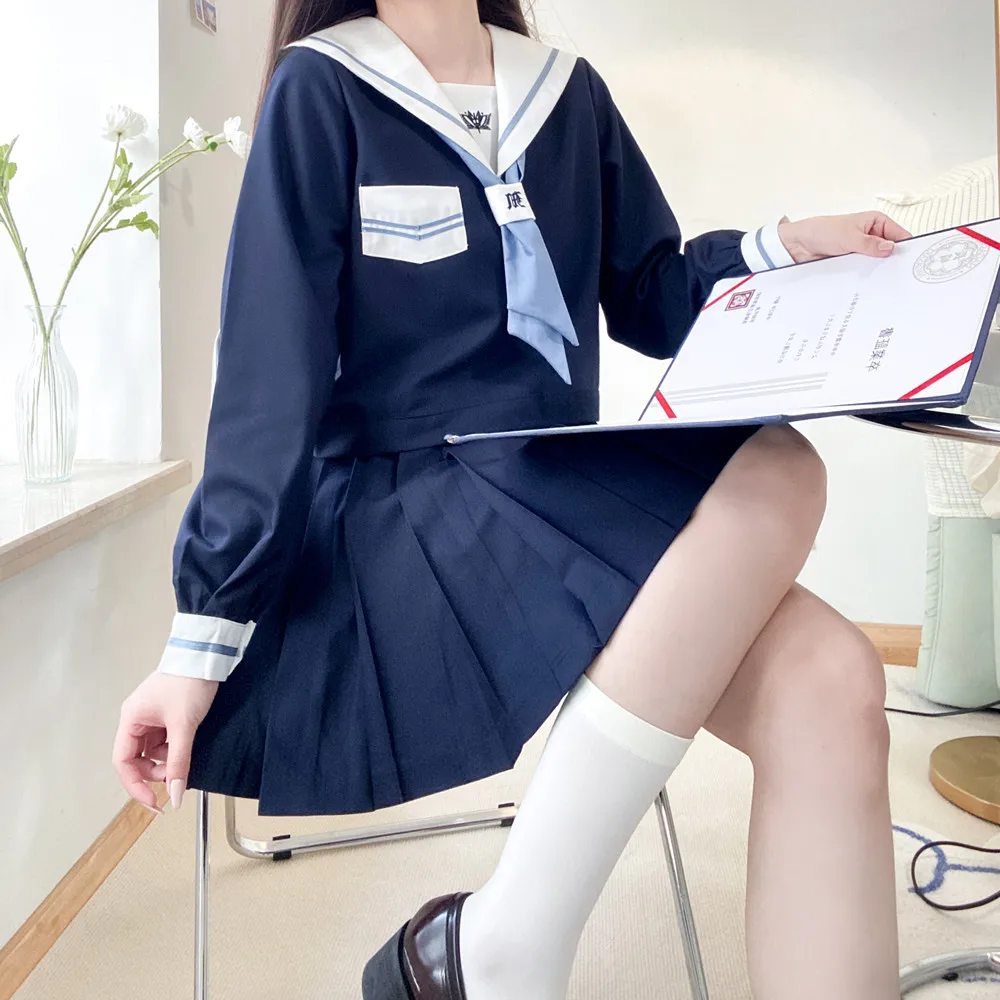 Women Sexy Navy JK Suit Japanese School Uniforms S-XL Dress Student Clothes Girls Costume Sailor Blouse Pleated Skirt Set Korea