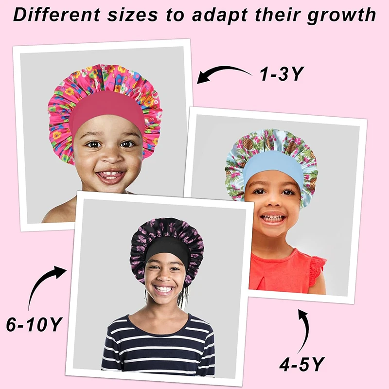 6 TEILE/LOS Kinder Motorhaube Nette Breite Band Elastische Cartoon Druck Schlaf Mode Schlummertrunk Haarpflege Kinder Jungen Mädchen Schlafen Kappe – Detail 3