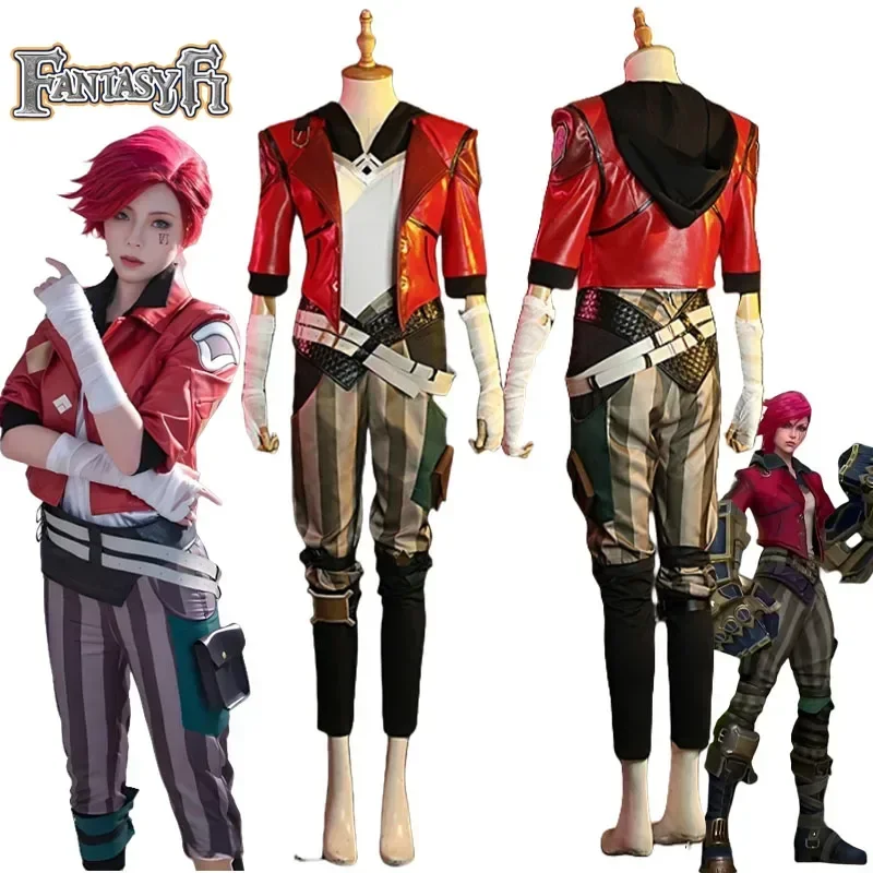 

Game LOL Arcane Game Cosplay Vi Violet Costume Coat Pants Wig Shoes Suit For Girls Woman Halloween Christmas Party Customized