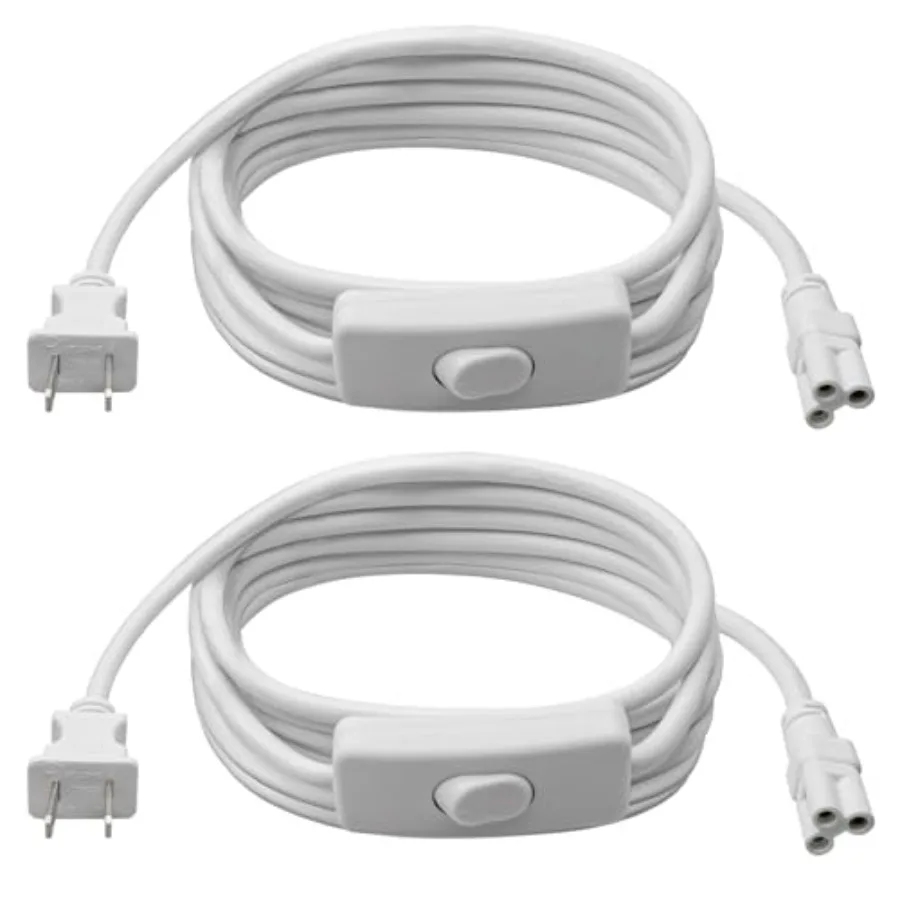 9.8FT T5 T8 Tube Light Extension Cord with On/Off Switch, US Plug Cable Connector for LED Integrated Single Fixture, Shop Light