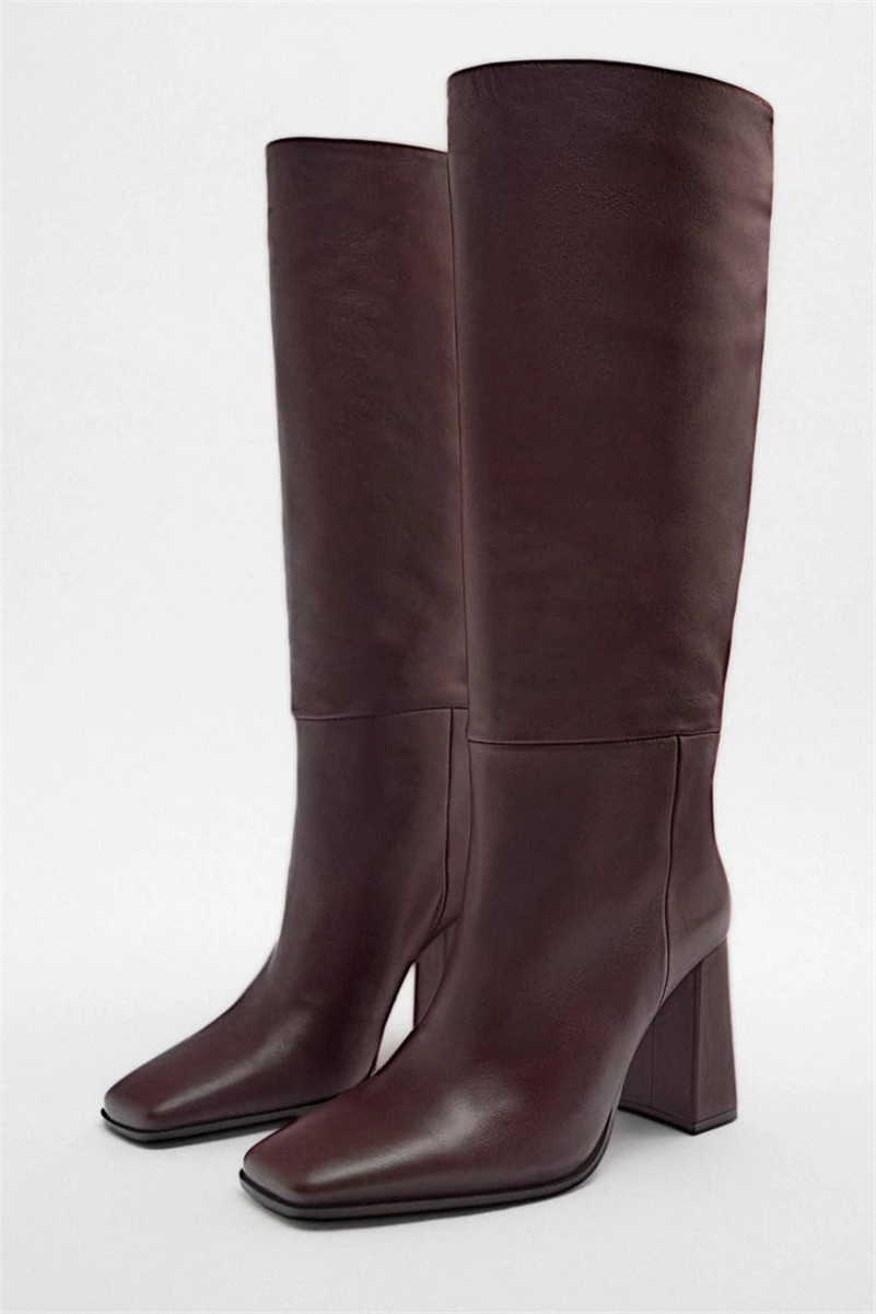 Meotina ZA-Bottes Hautes en Cuir group pour Femme, Chaussures à Talons Hauts Plissés, à la Mode, Collection Automne-Hiver