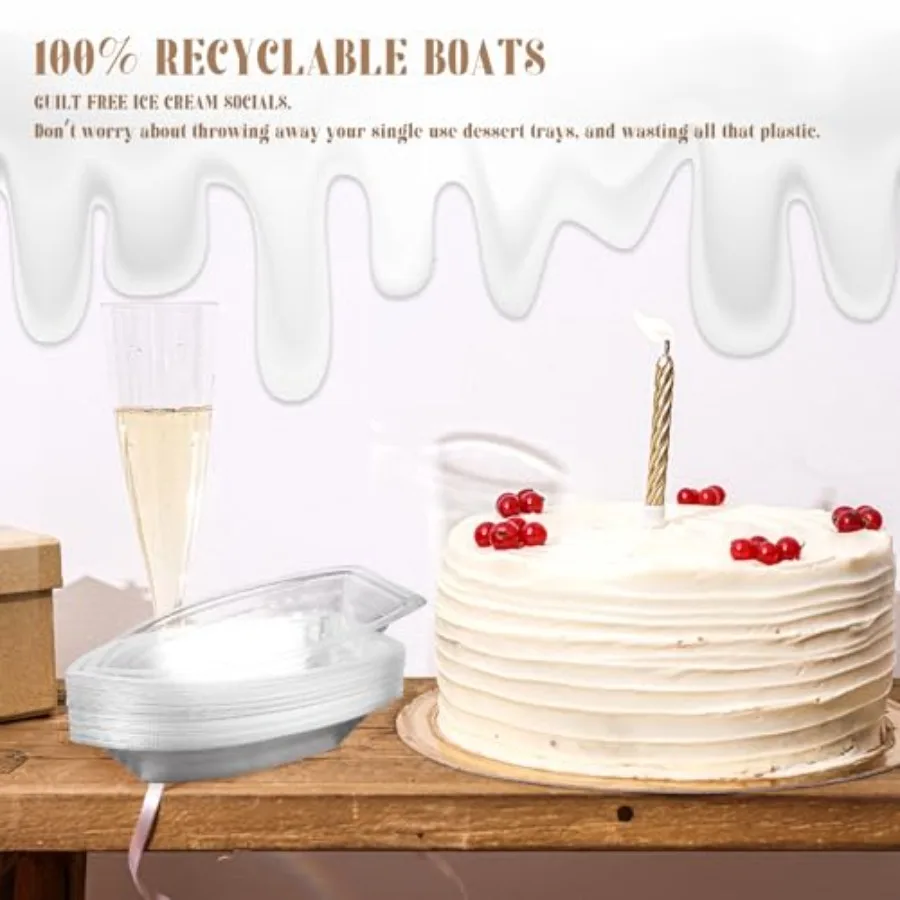 Pack Disposable Banana Split Boats, Ice Cream Sundae Bowls, and Clear Plastic Disposable Dessert Bowls for Parties, Concession view 5