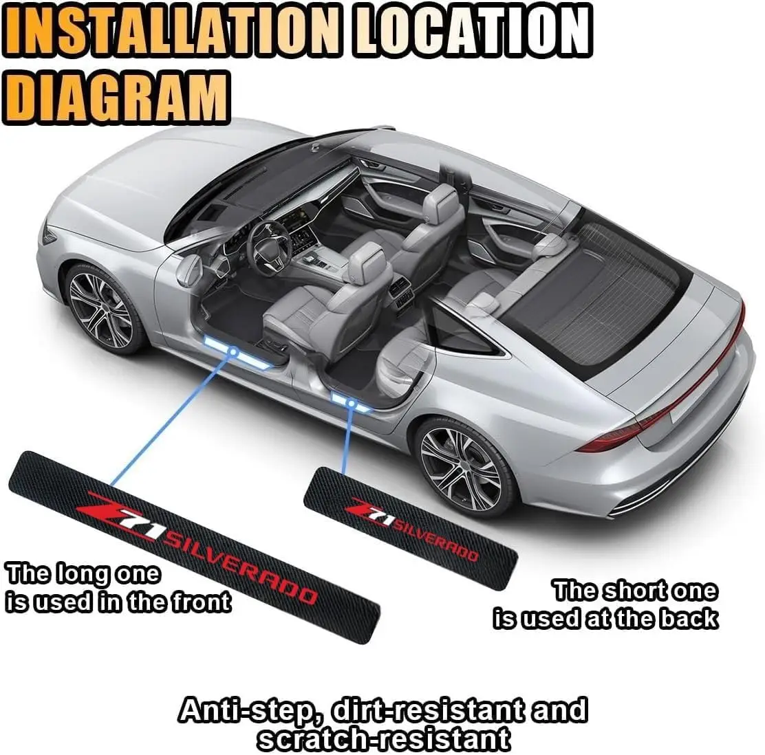 Adesivo per protezione battitacco per portiera auto Protezione per soglia Decalcomania in fibra di carbonio Accessori per lo styling per GMC 1500 compatibile con Z71