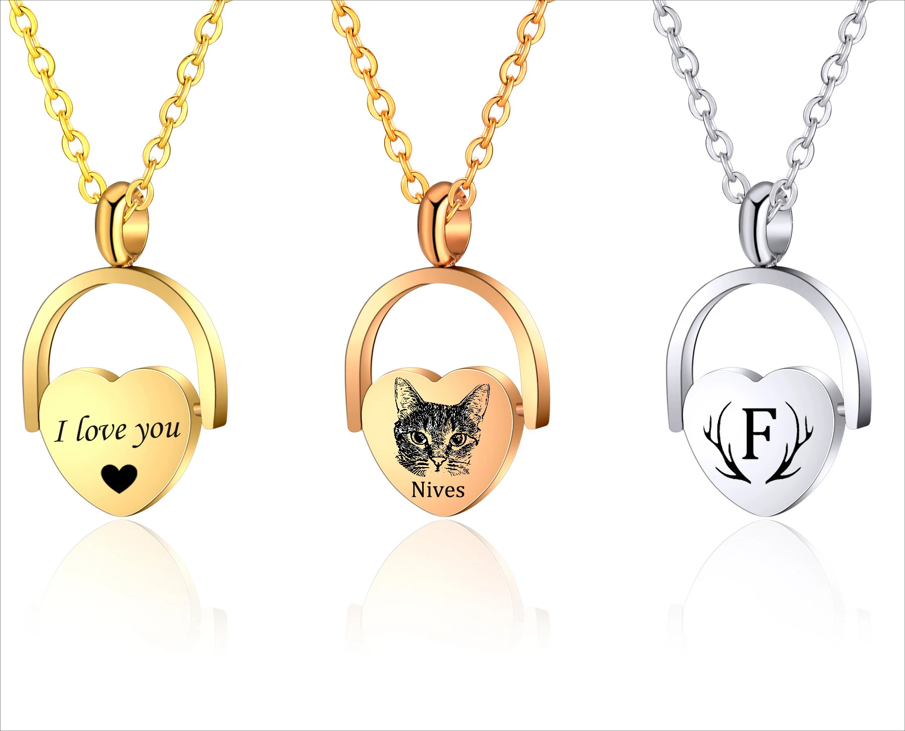 

Rotable Heart Pendant Necklace Customized Name Logo Photo Necklace Polished Jewelry Gift Pet Lover Necklace