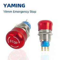 19mm Metal Push Button Switch Emergency Stop Red Mushroom Knob Rotary Locking Mini DIY 3 Pins 1NO1NC