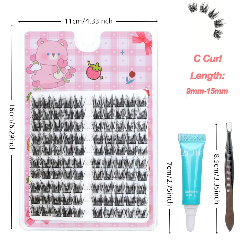 100 من المينك الرقيق والفوضوي مثل مجموعات الرموش + غراء الرموش + أداة تجعيد الرموش الخاصة - مكياج عيون سميك رموش فردية #4