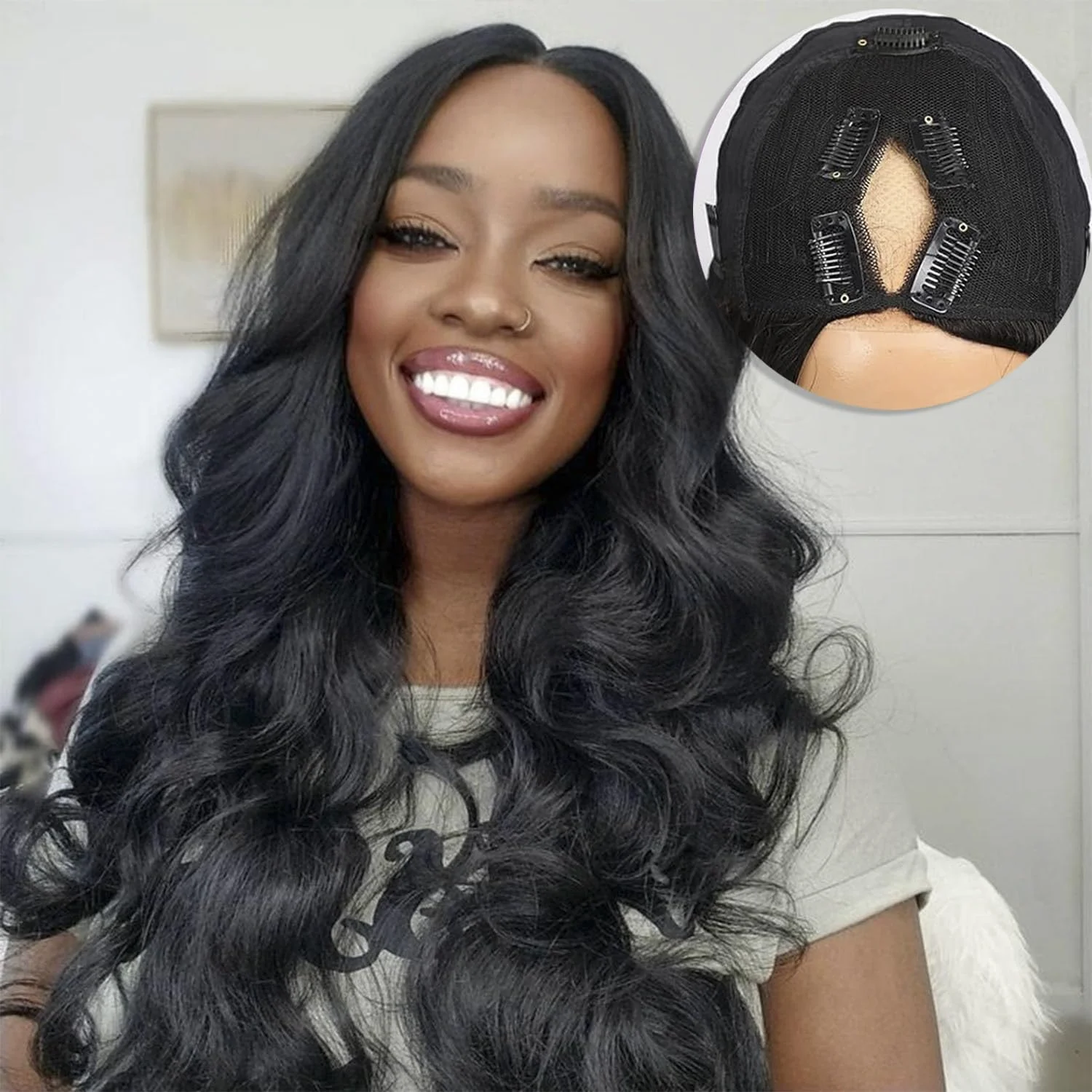 V Part Wig Human Hair Body Wave Human Hair Wig Body Wave Wig Upgrade V Part Wig No Leave Out Glueless Clip In Wigs Human Hair