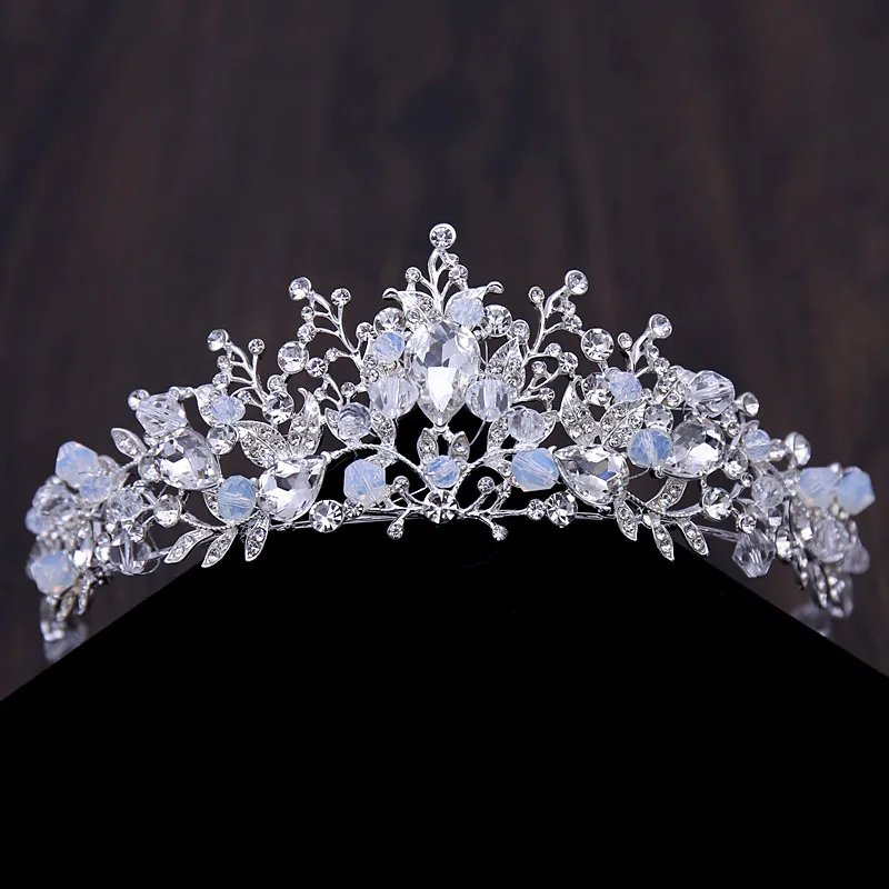 Luxury Silver Color Bridal Headwear Rhinestone Tiaras Pageant Crowns Wedding Headpiece Alloy Women Earring Necklace Jewelry Sets