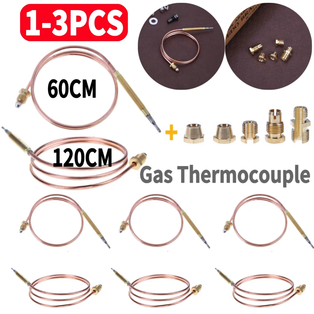 1-3PCS 60/120cm Universal Gas Thermocouple for Hot Water Boiler with 5 Fixed Parts Replacement Temperature Controller Probe