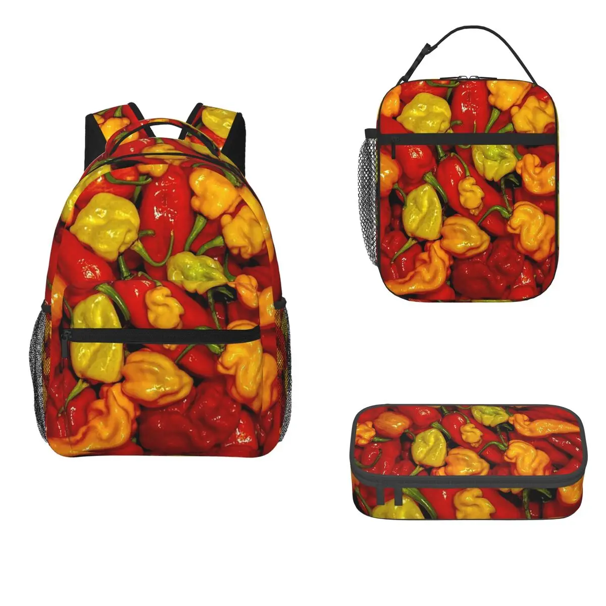 A Hot Pepper Mix Backpacks Boys Girls Bookbag Children School Bags Cartoon Kids Rucksack Lunch Bag Pen Bag Three-Piece Set