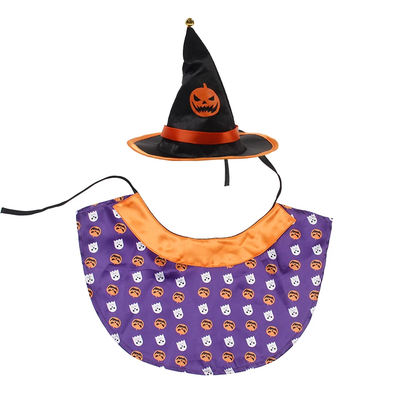 

Halloween new cat clothes dog pumpkin hat cape thin pet funny cape set