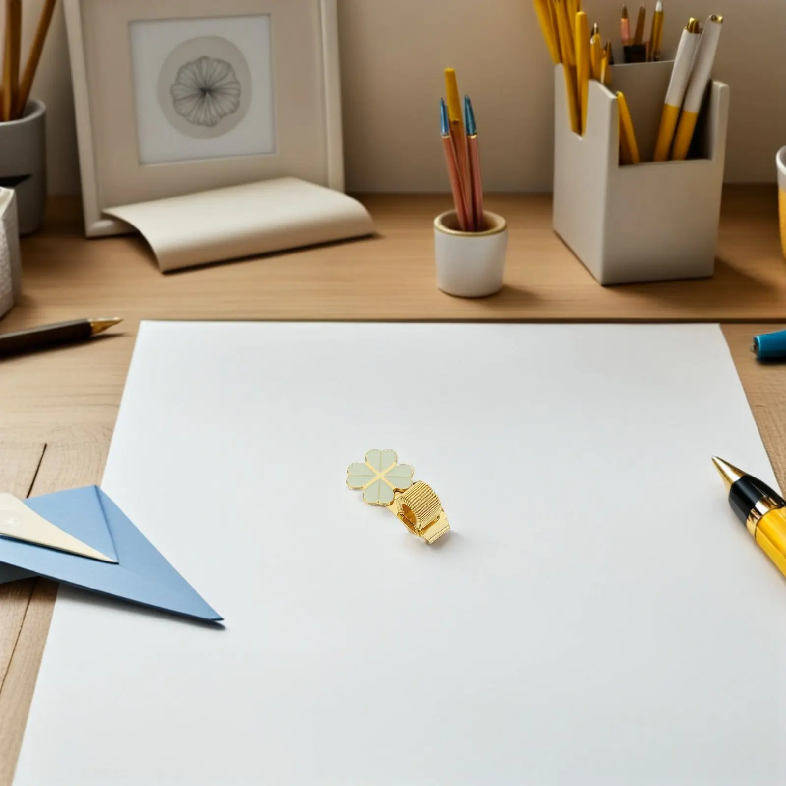 

3Pcs Four Leaf Clover Pen Clip Gold Zinc Alloy Spring Holder Adjustable for Journal Notebook Diary Office Crafting Book