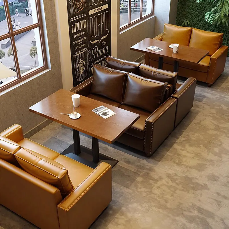 American Antique Style Restaurant Cafe Shop Customized Leather Sofa Booth Hotel Canteen Backrest Couch Commercial Furniture Set