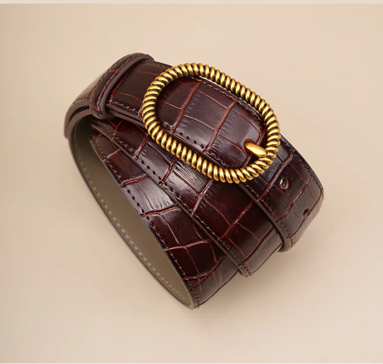New style women's belt, crocodile pattern cowhide retro pin buckle belt, fashionable and versatile genuine leather belt