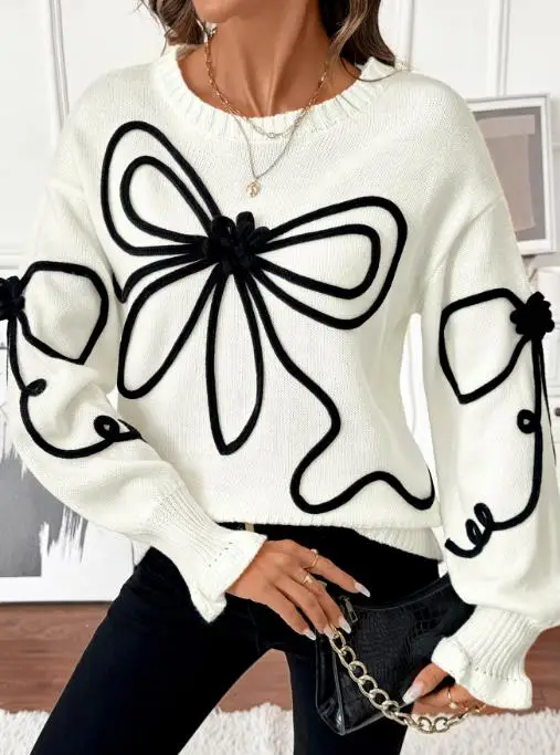 เสื้อสเวตเตอร์คาร์ดิแกนผูกโบว์ คอวี ลายหัวใจ สไตล์หวานน่ารัก แฟชั่นลำลองถักนิตสำหรับผู้หญิง ฤดูใบไม้ร่วงและฤดูหนาวใหม่ 2025
