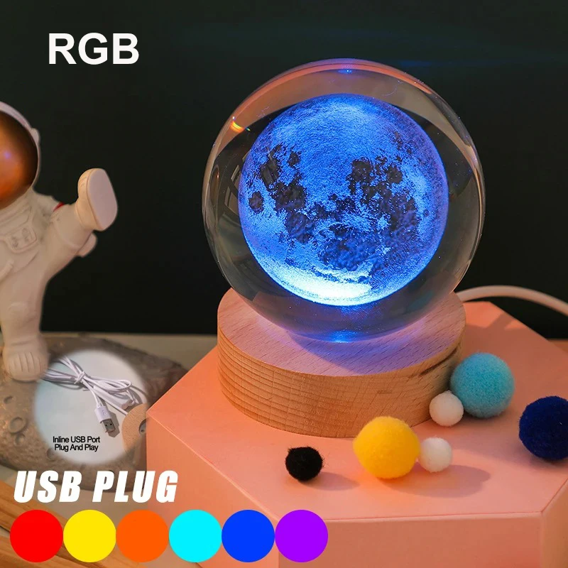 6CM Via Lattea Galassia Sfera di cristallo Luce notturna RGB Sistema solare per bambini Lampada da notte Camera da letto Luce ambientale a LED Decorazione regalo creativo