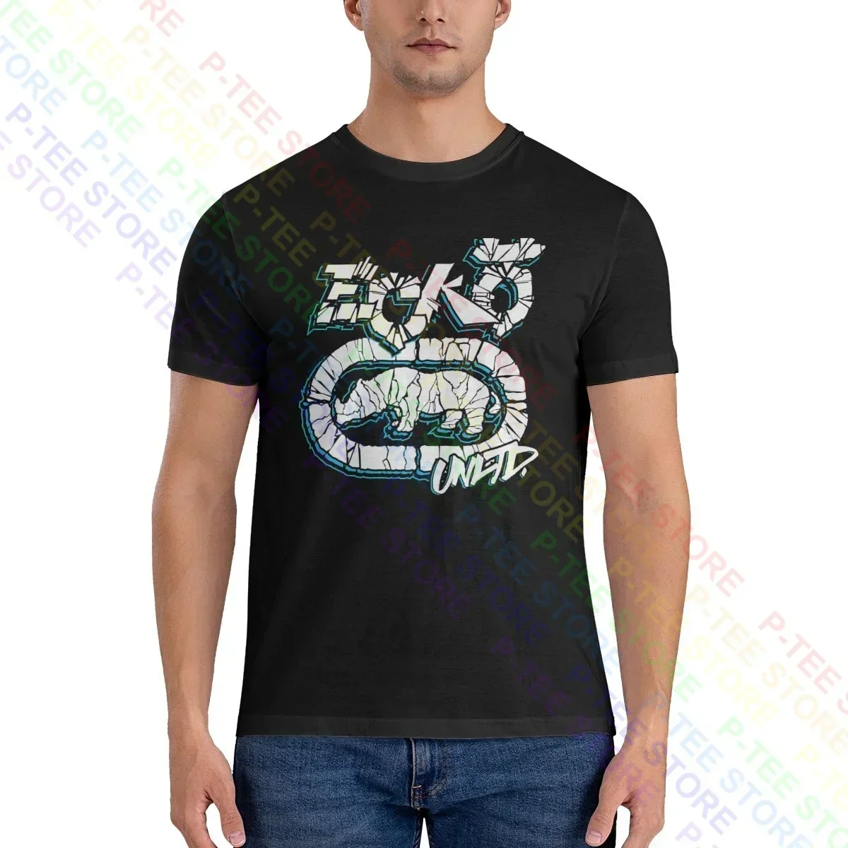 Ecko_Unltd Silver Shiny Metallic Logo Shirt T-shirt Gift Trend Classic Best Quality Tee