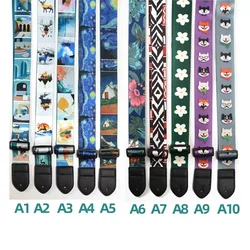 Acoustic Guitar Ukulele Strap Leather Adjustable Shoulder Strap Extra Wide Belt with Color Print for Men Kids Wood Guitar Bass