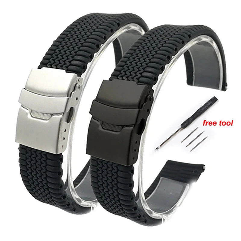 20mm 22mm 24mm Silicone Watch Strap Soft Rubber Watch Band Waterproof Sport Diving Bracelet Women Men Wristband Universal Strap