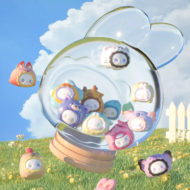 

NEW EMMA Secret Forest RUA RUA ZOO Animal Cute Soft Rabbit Sound Glass Jar Storage Display Toy Trendy Blind Box Display Case