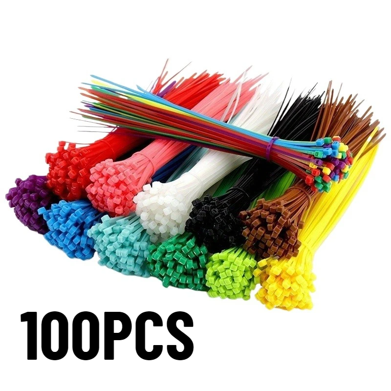 100 قطعة من ربطات الكابلات البلاستيكية، ربطات كابل ملونة قابلة للتعديل، كابل ثابت للمنزل والمكتب، كابل بيانات سماعة الرأس، مثبتات ذاتية القفل