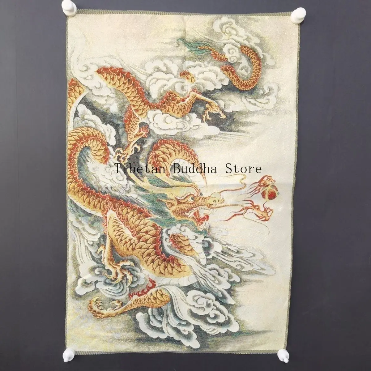 Thangka Embroidery Brocade Embroidery [Single Dragon Play Beads] 60cm × 90cm