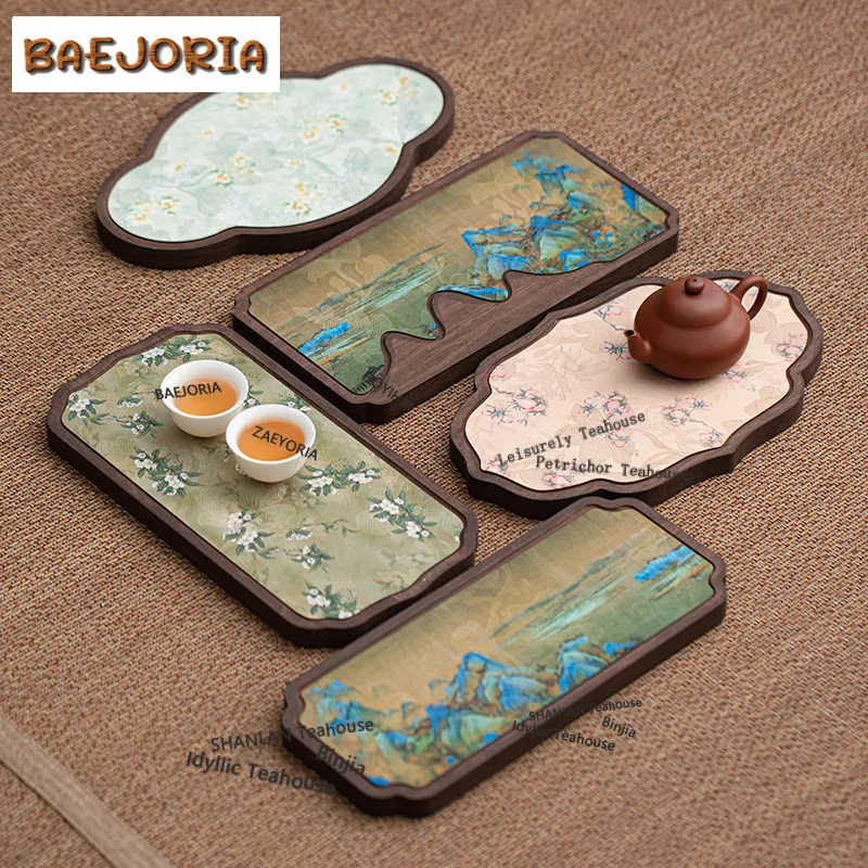 BAEJORIA Walnut Color Tea Tray Afternoon Tea Dessert Plate Coffee Storage Board Teapot Insulation Pad Dishes For Serving Tea Set
