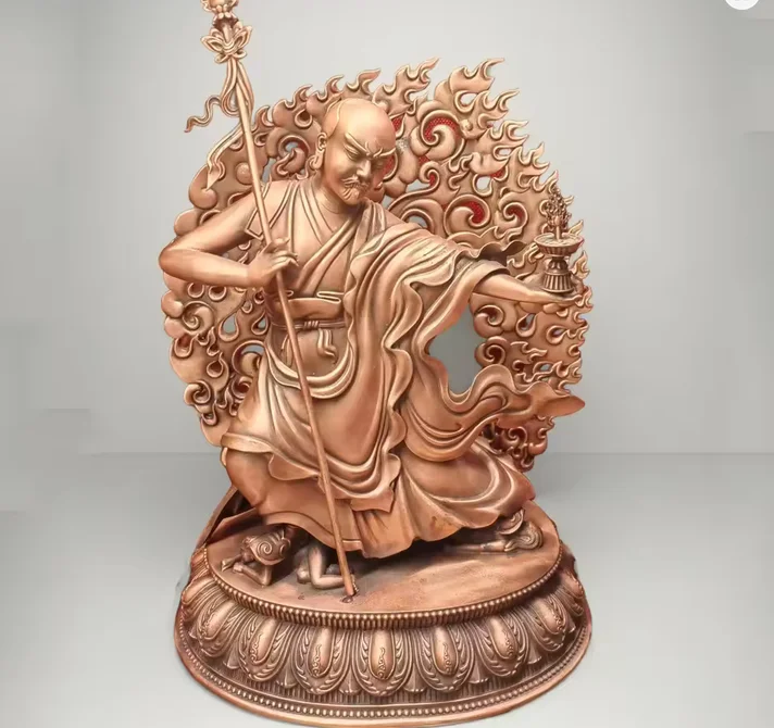 23cm Red Copper Hand Carved Pema Damsong Statue Tibetan Buddhist Dharmapala Padma Damsong Sculpture Altar Decor