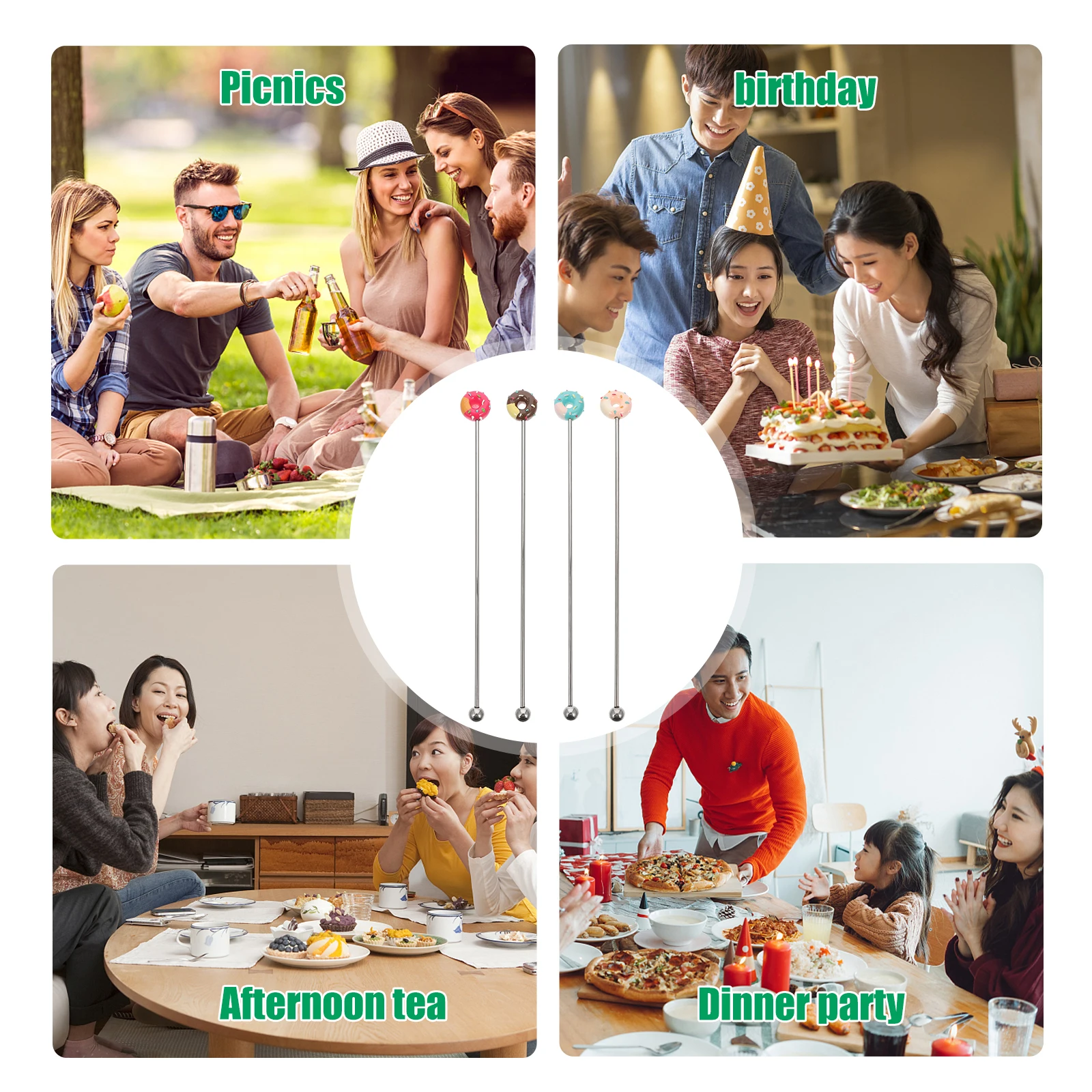 

8 Pcs Stainless Steel Stirrer Drinks Donut Stirrers for Stirring Spoon Metal Coffee Blender