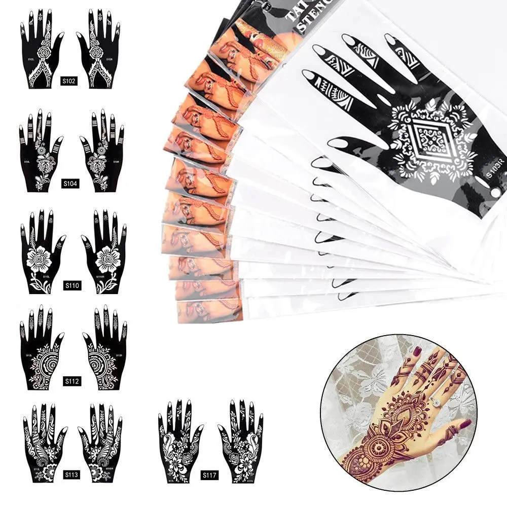 6 Types Makeup Waterproof Beauty India Henna Sticker  Stencils Body Art Kit Temporary Hand Decal
