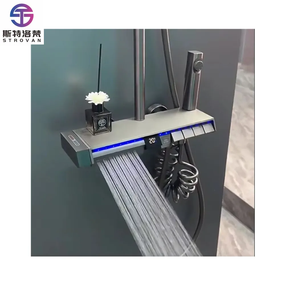 

New Design Bathroom White Piano Key Thermostat Shower Head Faucet Luxury Piano Key Hot Cold Shower Set