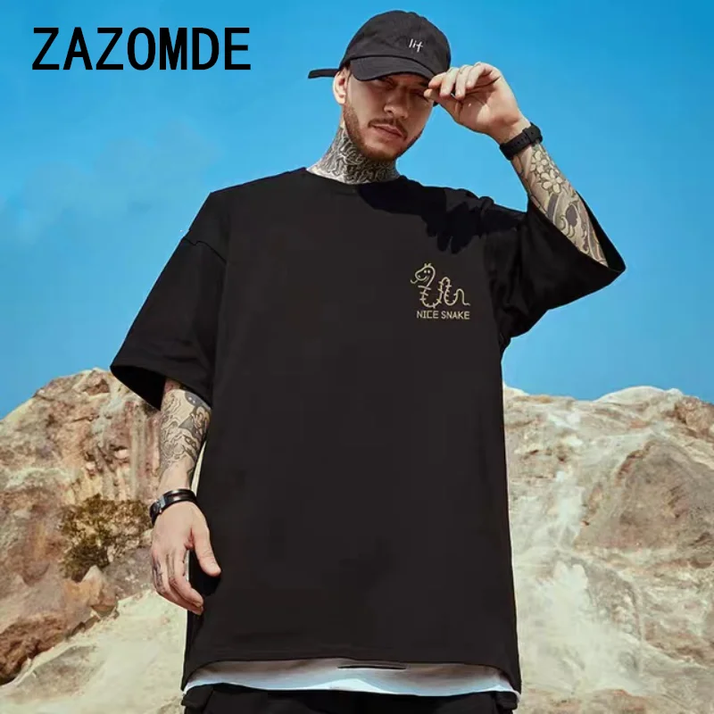 ZAZOMDE 2025 New Painting Print Round Neck Short Sleeve Cotton T-shirt For Men And Women Large Loose Casual Short Sleeved Top