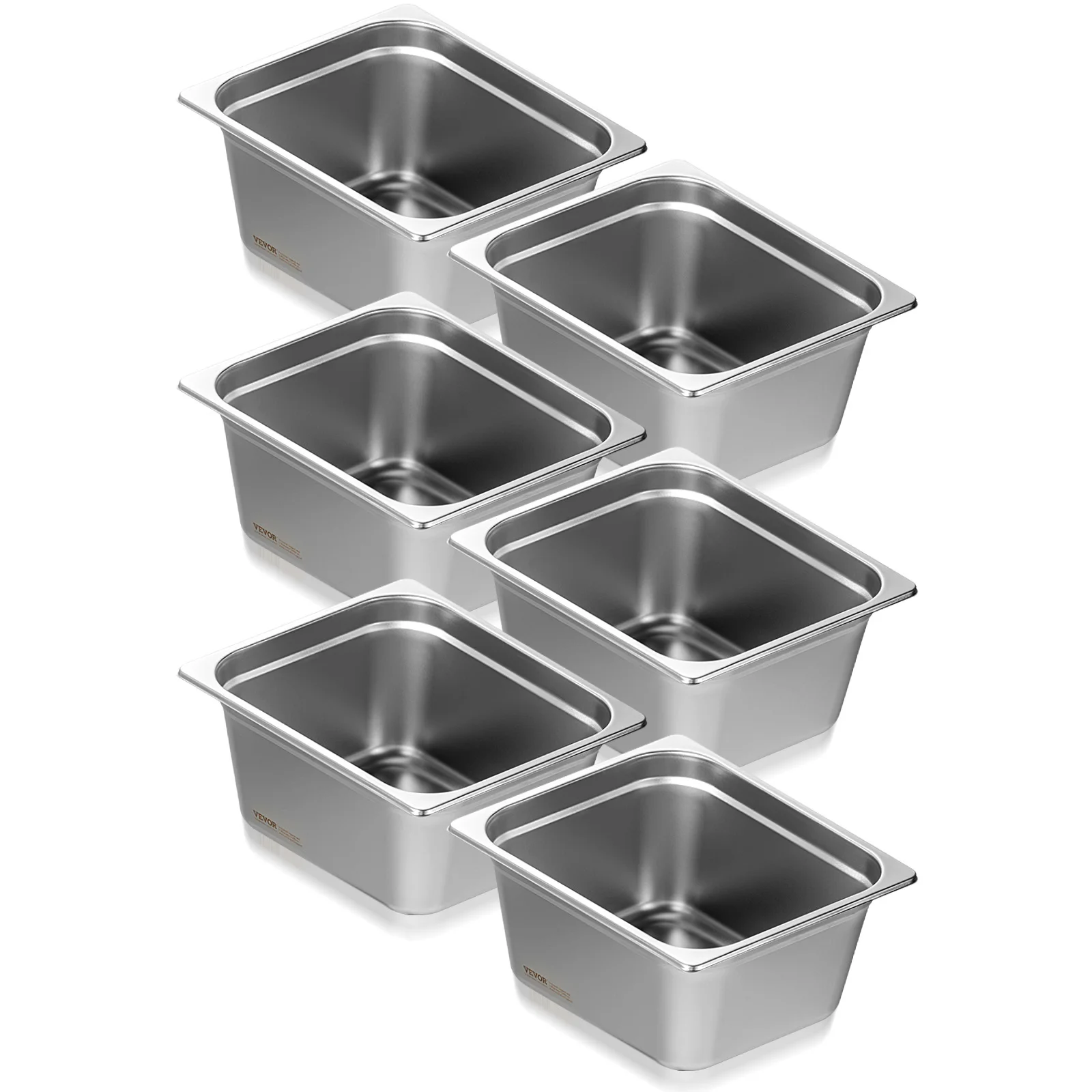 VEVOR 6 Pack Buffet Chafing Dishes 9.32L Gastronorm Pans Steam Table Pans Tray Stainless Steel Food Container for Party BBQ