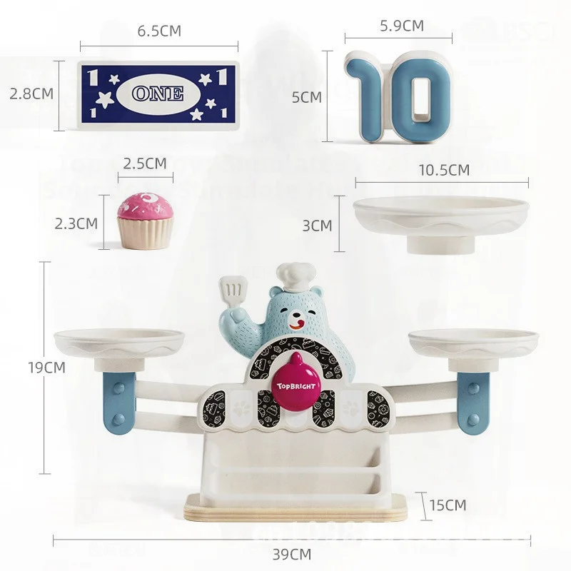 Bao Er Bear Balance Math Game for Kids - Wooden Number Operation Training Toy Parent-Child Interactive Money Merchants Manage
