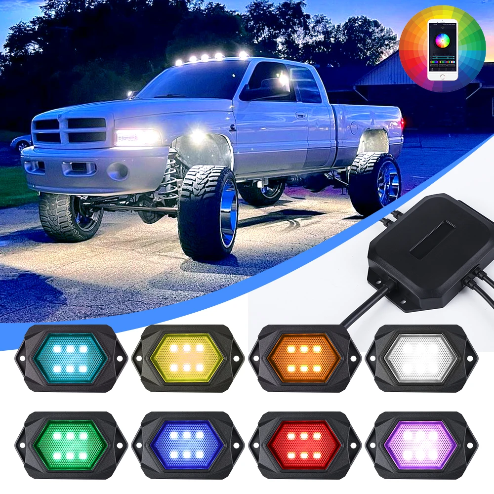 

4/8/12 Pods Waterproof RGBW Rock Light,APP Control,Music Sync For Offroad,SUV,ATV,Pickup,Trucks Decorative ambient light