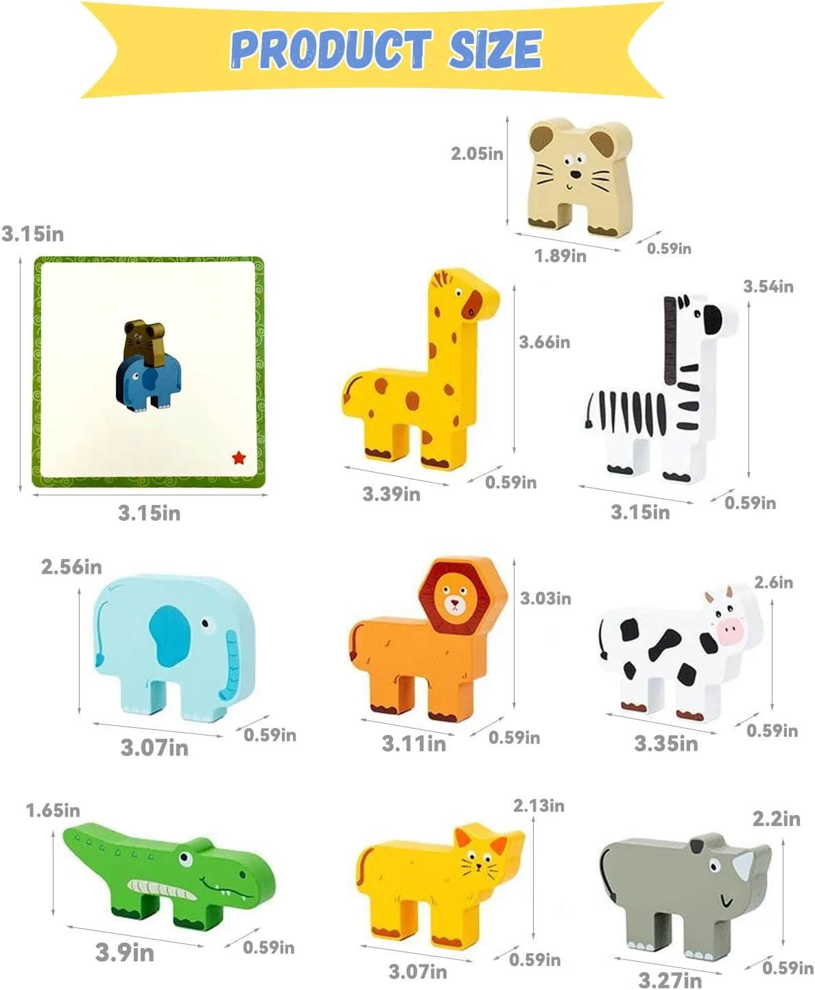 Hölzerner Tierblock zum Stapeln, pädagogisches Puzzlespielzeug, Kleinkindspielzeug für Kinder im Alter von 1–3 Jahren, Früherziehungsspielzeug, Kinderspielzeug