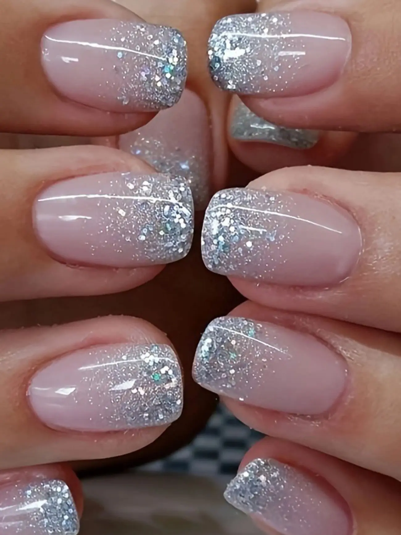 Plaque à ongles couleur chair, 24 pièces, tête argentée carrée, Imitation courte, faux ongles français, 1 pâte à gelée et 1 lime pour mariage