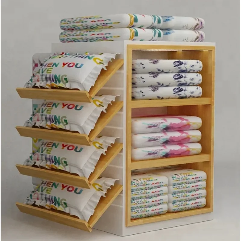 

Customize.Modern Wooden Pillow & Bedding Display Storage Racks Retail Store