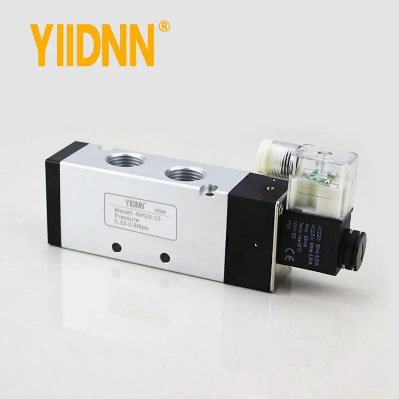 YIIDNN 4V410-15/10 5/2 Way Pneumatic Air Solenoid Valve PT1/2 DC/AC24V 110V 220V Single Electrical Control Air Solenoid Valve