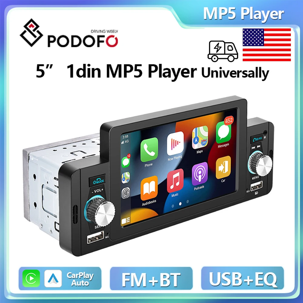 Podofo 1 din CarPlay Auto Radio Universell 5 zoll Auto Multimedia Player 1DIN FM Stereo Empfänger Für Suzuki Nissan Toyota KIA VW