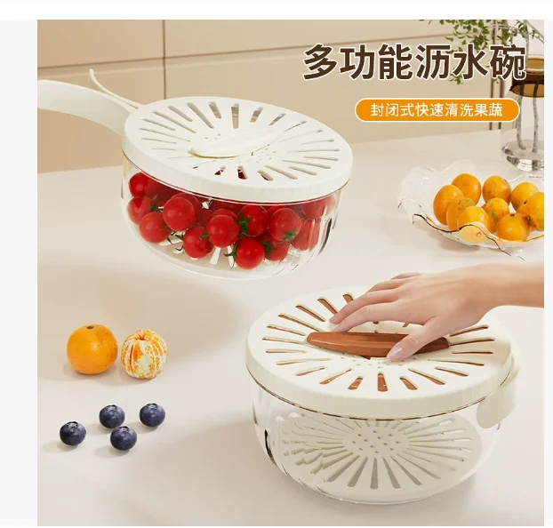 Nova tigela de drenagem multifuncional geladeira caixa de preservação de alimentos alça dobrável limpeza não molhada cesta de drenagem de mão