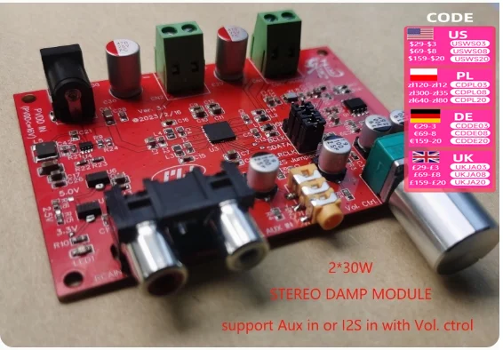 50W/150W/200W D-class digital amplifier board (1/2/4/8 channels) SSM3582