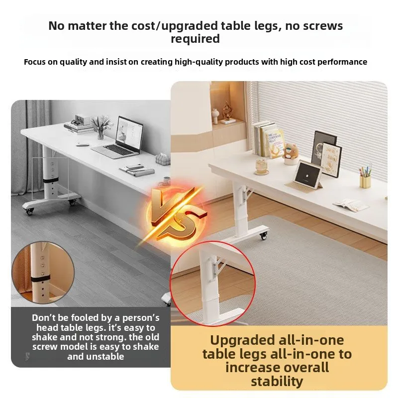 مكتب كمبيوتر من الخشب الصلب مع ميزة الرفع، طاولة بجانب السرير، تصميم متقاطع، أثاث متعدد الوظائف للمنزل وغرفة النوم