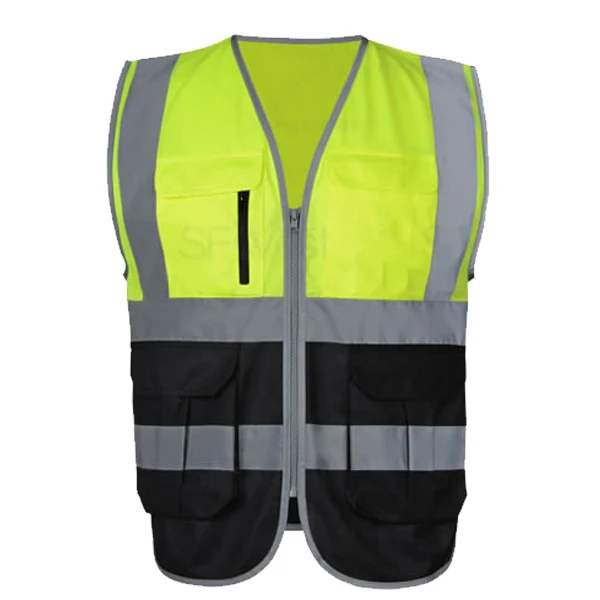 SFvest Two Tone Yellow Black Safety Reflective Gilet Reflective Vest