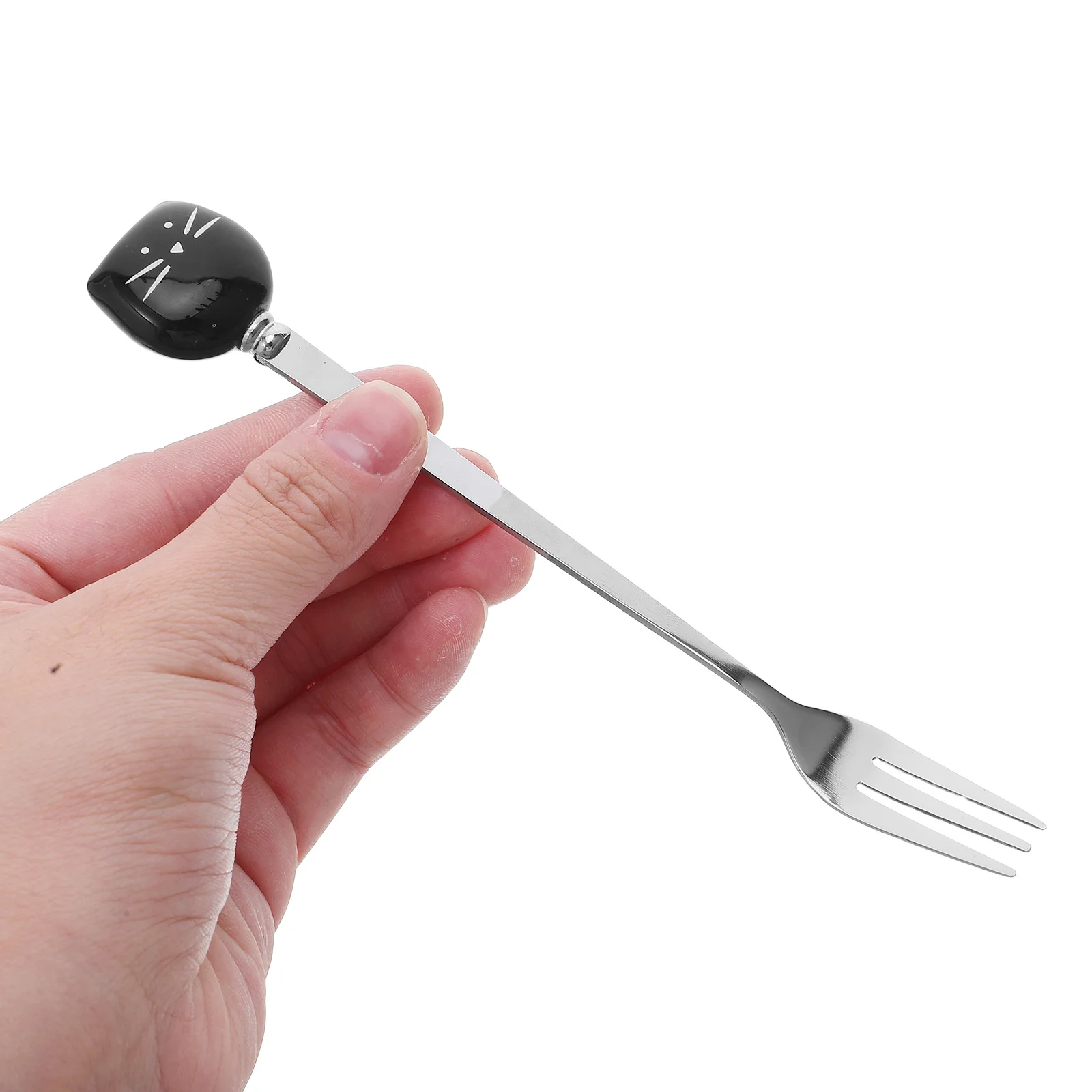 

4Pcs Cute Ceramic Cat Coffee Spoons Stainless Steel Fruit Forks Black White Novelty Kitchen Spoon Set Dessert Tea Stirring Fork