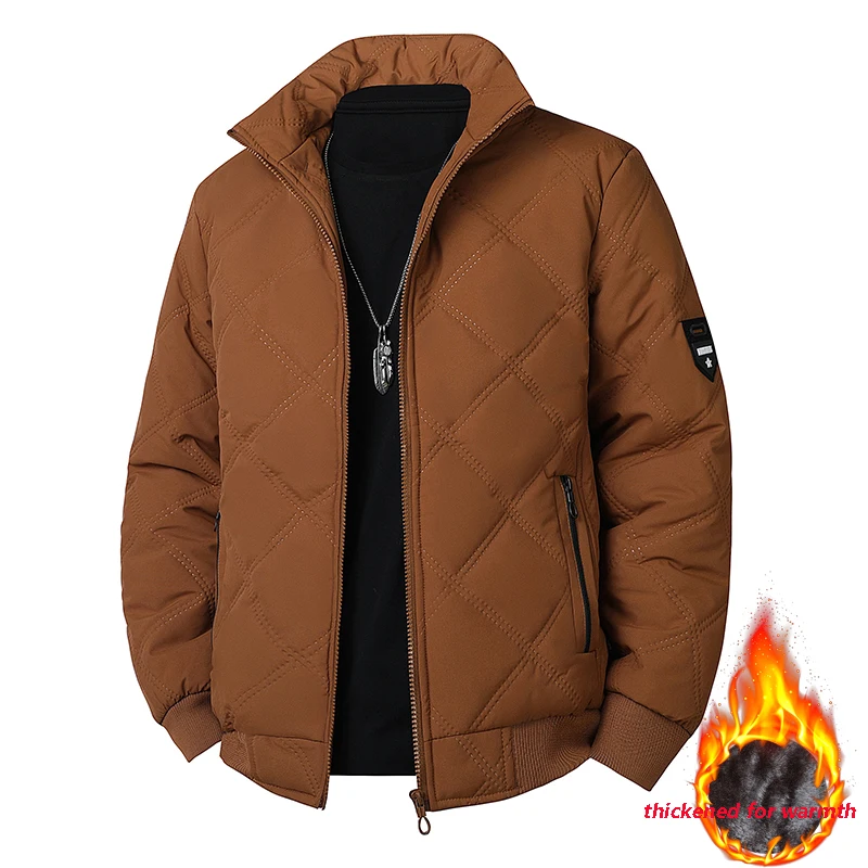 Mantel katun wol buatan musim dingin pria mantel katun tebal hangat dan kasual serbaguna longgar dan jaket kerah berdiri berukuran besar