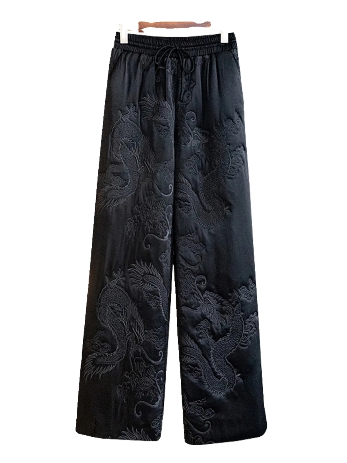 Thiened pantalones de algodón de pierna recta de cintura alta para mujer Otoño Invierno Faion chino Sle Vintage pantalones de pierna ancha bordados